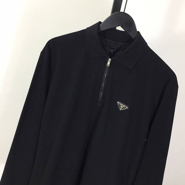 確保済みプラダ パチモン◆Re-Nylon×コットン ピケ ジップアップ 長袖 ポロシャツ pub43397